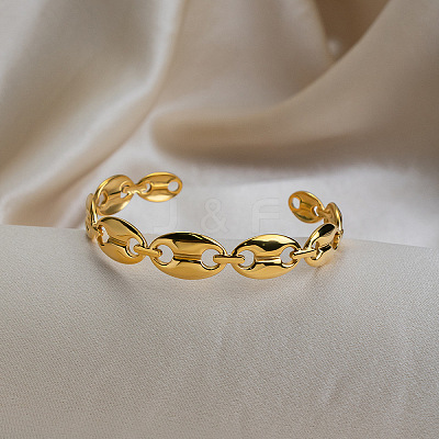304 Stainless Steel Coffee Bean Open Cuff Bangles for Women GC3572-1