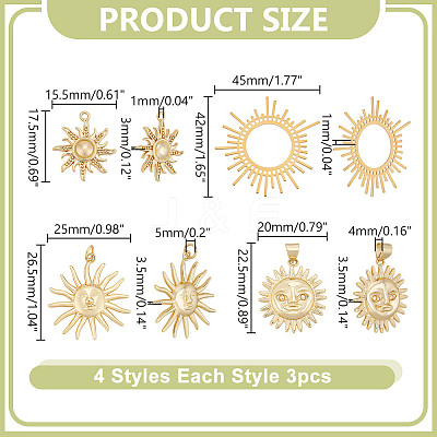 12Pcs 4 Styles Brass Pendants KK-AR0004-67-1