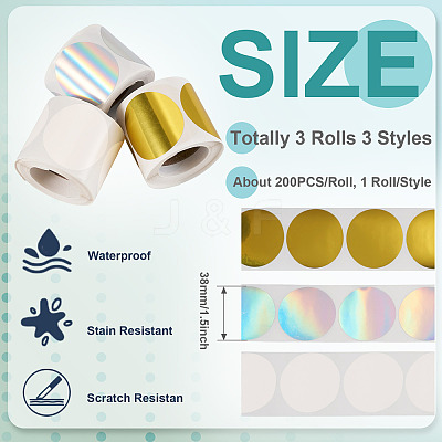 3 Rolls 3 Styles Vinyl Plastic Printable Holographic Stickers OFST-TA0001-10D-1