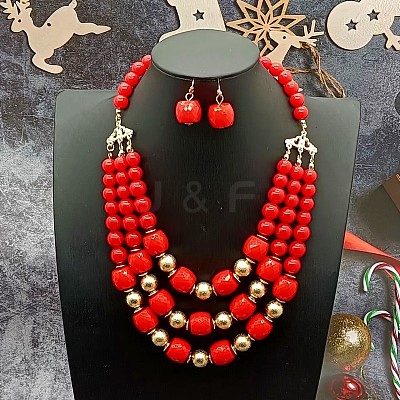 Acrylic Round Beaded Multilayer Necklaces & Dangle Earrings Sets FS-WG7ABDD-05-1