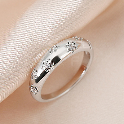 Flower Pattern Brass Micro Pave Clear Cubic Zirconia Finger Rings FS-WGC0799-06-1