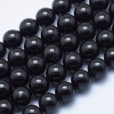 Natural Black Tourmaline Beads Strands G-E444-27-10mm-1