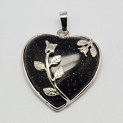 Heart Synthetic Blue Goldstone Pendants GP356-6-1