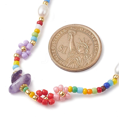 Flower Glass Seed & Pearl Beaded Necklaces NJEW-JN04677-02-1