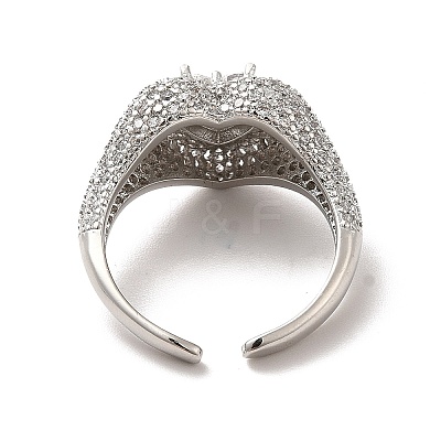 Cubic Zirconia Heart Open Cuff Ring RJEW-C041-04P-05-1