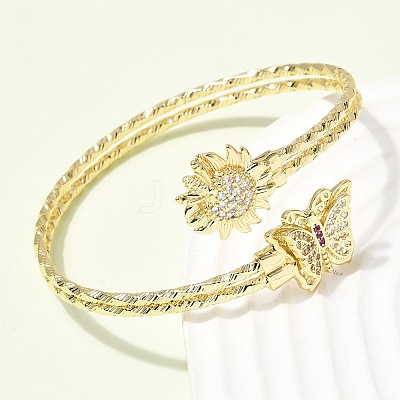 Brass Micro Pave Cubic Zirconia Cuff Bangles for Women BJEW-F526-06G-1