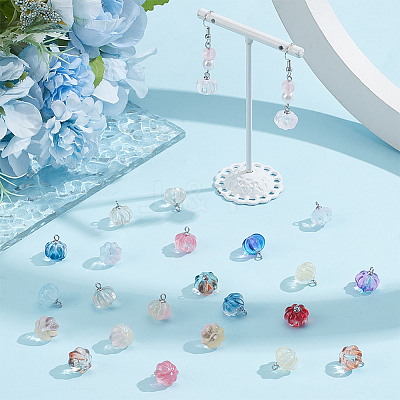 50Pcs Transparent Spray Paint Glass Pendants PALLOY-PH01808-1