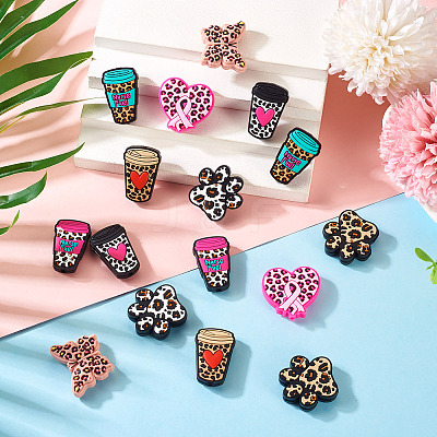 16Pcs 8 Styles Leopard Print Pattern Silicone Focal Beads SIL-TA0002-69-1