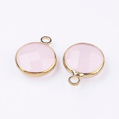 Golden Tone Brass Glass Flat Round Charms GLAA-M003-A-13G-1