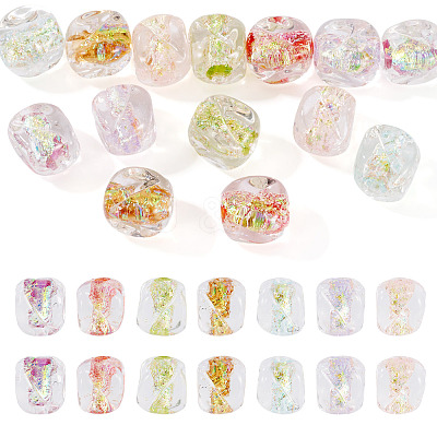14Pcs 7 Colors Handmade Foil Lampwork Beads FOIL-TA0001-06-1