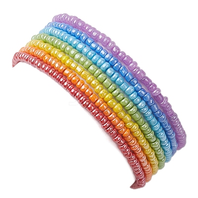 7 PCS Rainbow Style Glass Seed Beads Bracelets for Women BJEW-JB10067-1