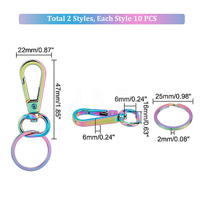 10Pcs Rainbow Color Zinc Alloy Keychain Clasps FIND-PH0006-45-1