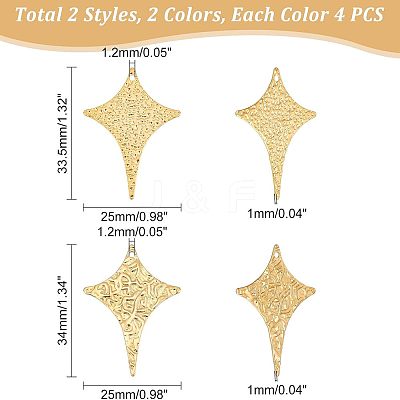 16Pcs 4 Style 304 Stainless Steel Pendants STAS-UN0038-32-1