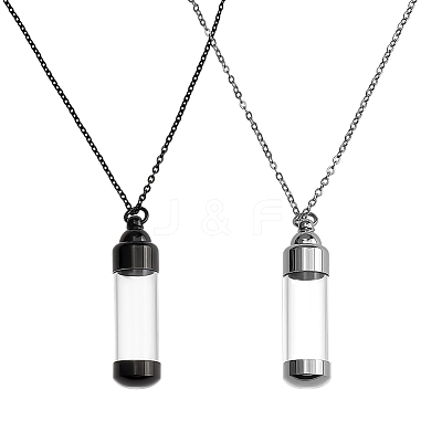 2Pcs 2 Styles Clear Acrylic Column Perfume Bottle Necklaces NJEW-PH0001-38-1