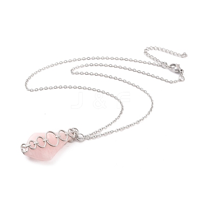 Rose Quartz Pendant Necklaces NJEW-E154-07P-1