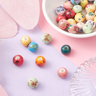 Printed Handmade Porcelain Beads PORC-YW0001-04-1