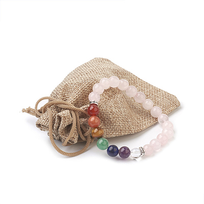 Natural Rose Quartz Beads Stretch Bracelets BJEW-JB03846-02-1