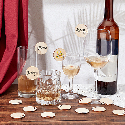 60Pcs Wooden Wine Glass Charms AJEW-GA0006-38-1