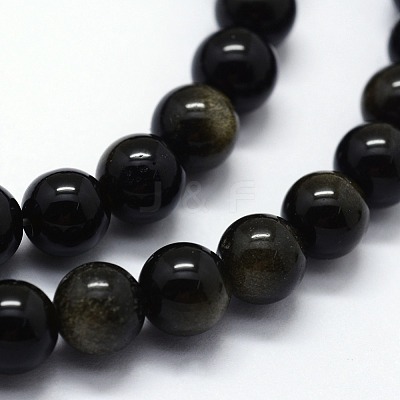 Natural Golden Sheen Obsidian Beads Strands G-I199-14-8mm-1