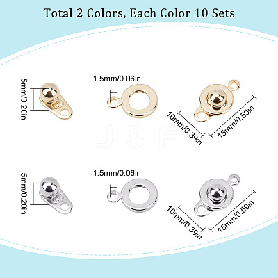 20 Sets 2 Colors 201 Stainless Steel Snap Clasps STAS-SC0004-14-1