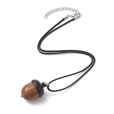 Acorn Shape Wood Locket Pendant Necklace with Wax Cords NJEW-JN04485-1