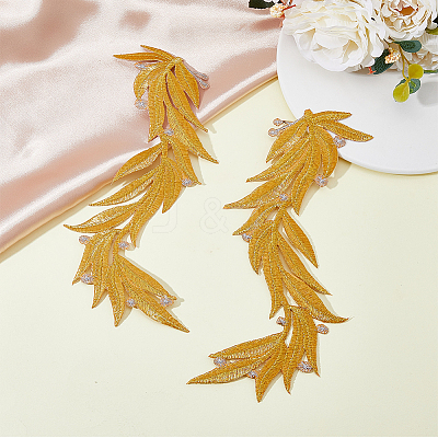 2 Pairs 2 Colors Polyester Metallic Thread Embroidery Leaf Appliques DIY-FH0005-82-1