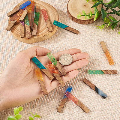 20Pcs 10 Styles Transparent Resin & Walnut Wood Big Pendants RESI-TA0001-59-1