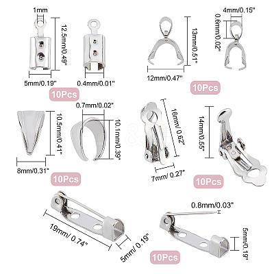 50Pcs 5 Styles 304 Stainless Steel Column Cord Ends STAS-AR0001-14-1