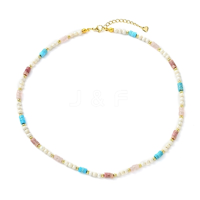 Natural Rose Quartz & Dyed Howlite & Rhodonite Heishi Beads and Natural Cultured Freshwater Pearl Rice Beaded Necklaces for Women NJEW-JN06294-01-1