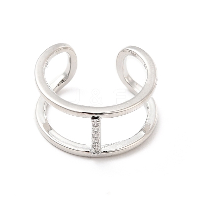 Clear Cubic Zirconia Initial Letter Open Cuff Ring RJEW-A012-01P-I-1