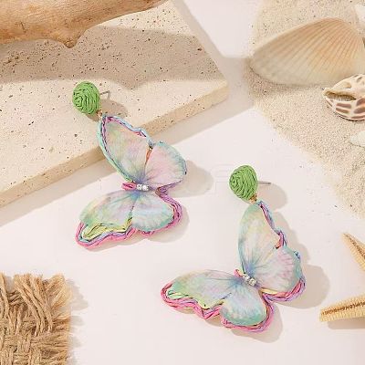 Alloy & Rhinestone & Raffia Stud Dangle Earrings WGA08E4-01-1