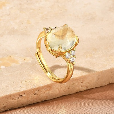 Brass Micro Pave Cubic Zirconia with Synthetic Lemon Quartz Cuff Open Rings RJEW-T035-01G-A-1