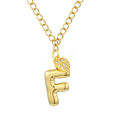 304 Stainless Steel Clear Cubic Zirconia Heart & Letter Pendant Curb Chain Necklaces for Women NJEW-FS00012-27F-1