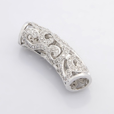 Hollow Brass Micro Pave Cubic Zirconia Tube Beads X-ZIRC-P004-03P-NR-1
