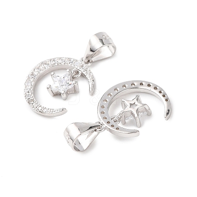 925 925 Sterling Silver Pave Clear Cubic Zirconia Crescent Moon with Star Charms STER-G050-02P-1
