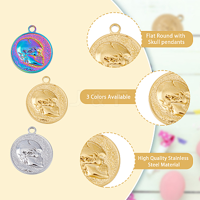18Pcs 3 Colors 201 Stainless Steel Pendants STAS-DC0013-72-1