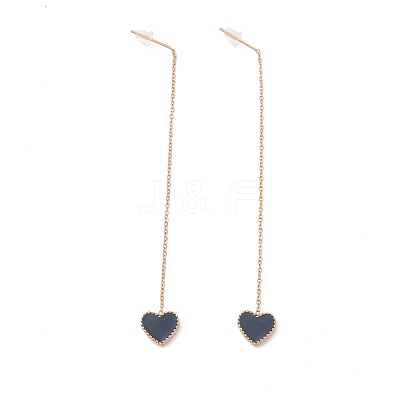 Long Chain with Enamel Heart Dangle Stud Earrings EJEW-A067-01G-A-1