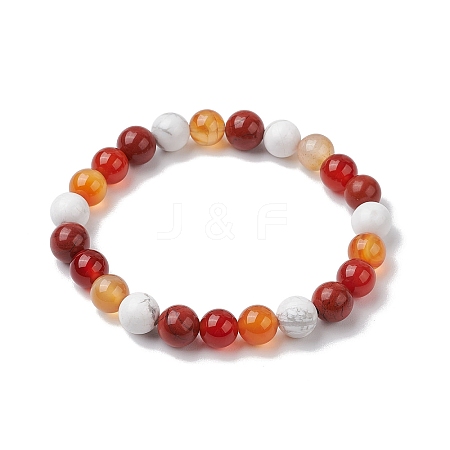 8.5mm Round Natural Carnelian & Howlite & Carnelian & Red Jasper Bead Stretch Bracelets for Women BJEW-JB10944-01-1