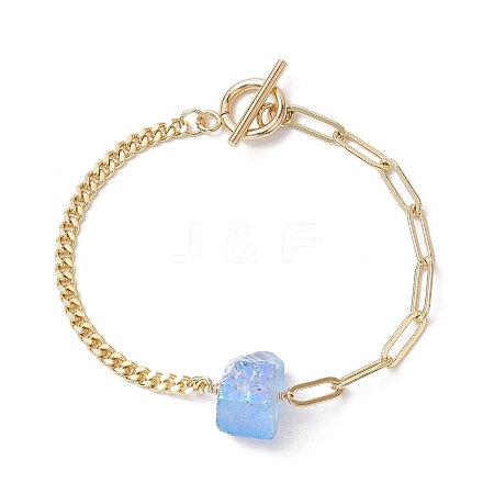 Electroplated Hexagon Prism Natural Quartz Link Bracelets BJEW-JB10753-02-1