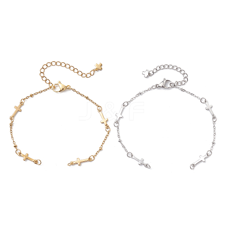 2Pcs 2 Colors 304 Stainless Steel Cross Link Chain Bracelet Making Sets AJEW-JB01380-1