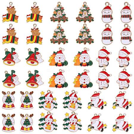 36Pcs 9 Style Christmas Theme Alloy Enamel Pendants ENAM-SZ0004-17-1