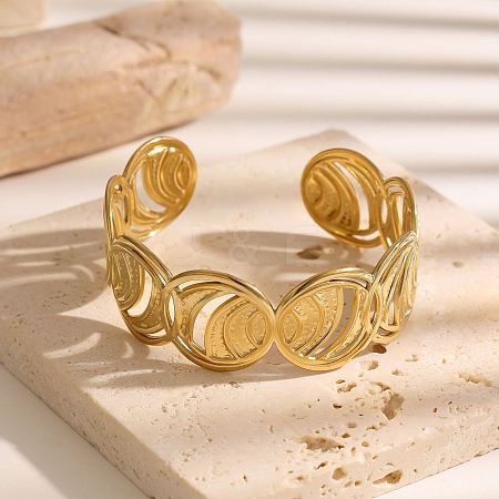 304 Stainless Steel Hollow Ring Open Cuff Bangles for Women WG17EC0-01-1