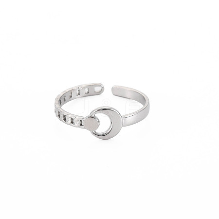 Non-Tarnish 304 Stainless Steel Moon Open Cuff Ring for Women RJEW-S405-235P-1