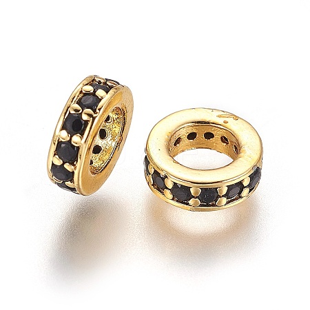 Brass Cubic Zirconia Rondelle European Beads KK-E772-02R-G-1