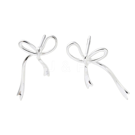 925 Sterling Silver Bowknot Stud Earrings EJEW-P296-05S-1