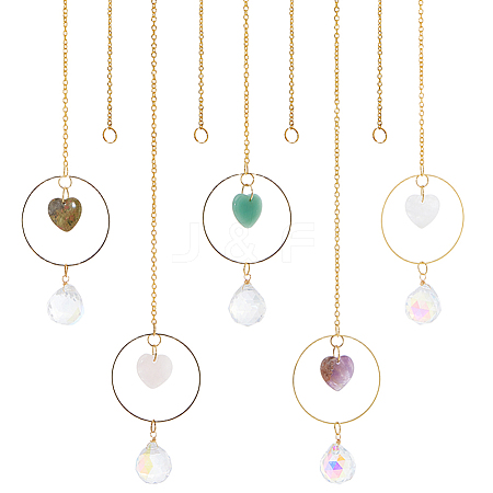 5Pcs Natural Mixed Stone & Glass Suncatchers HJEW-FH00260-1