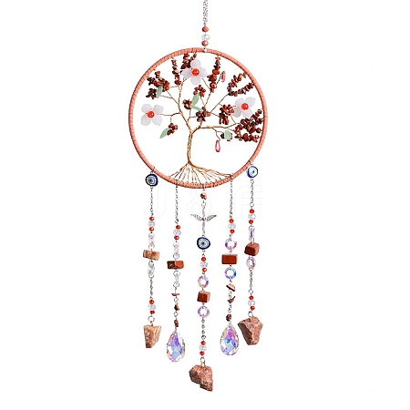 Tree of Life Natural Red Jasper Chips Suncatchers HJEW-F027-16-1