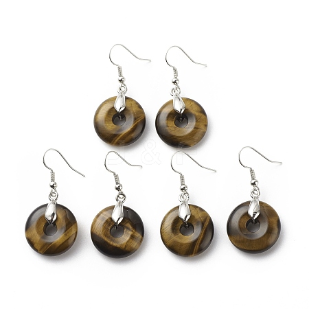 Natural Tiger Eye Donut Dangle Earrings EJEW-G300-01P-02-1