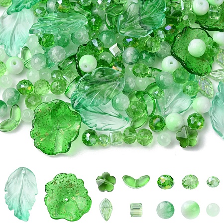 12 Styles Leaf & Round Glass Beads Set DIY-FS0007-12-1