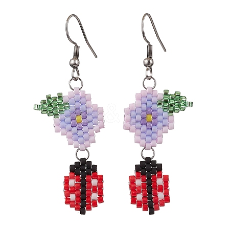 Handmade Glass Seed Beads Dangle Earrings EJEW-MZ00246-02-1